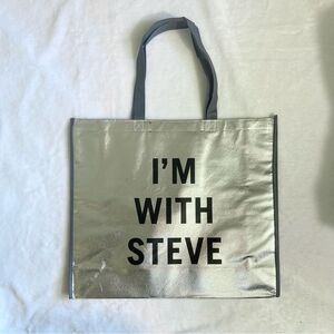 Steve Madden I’m With Steve Silver Metallic Oversized Shopper Tote Bag Pocket